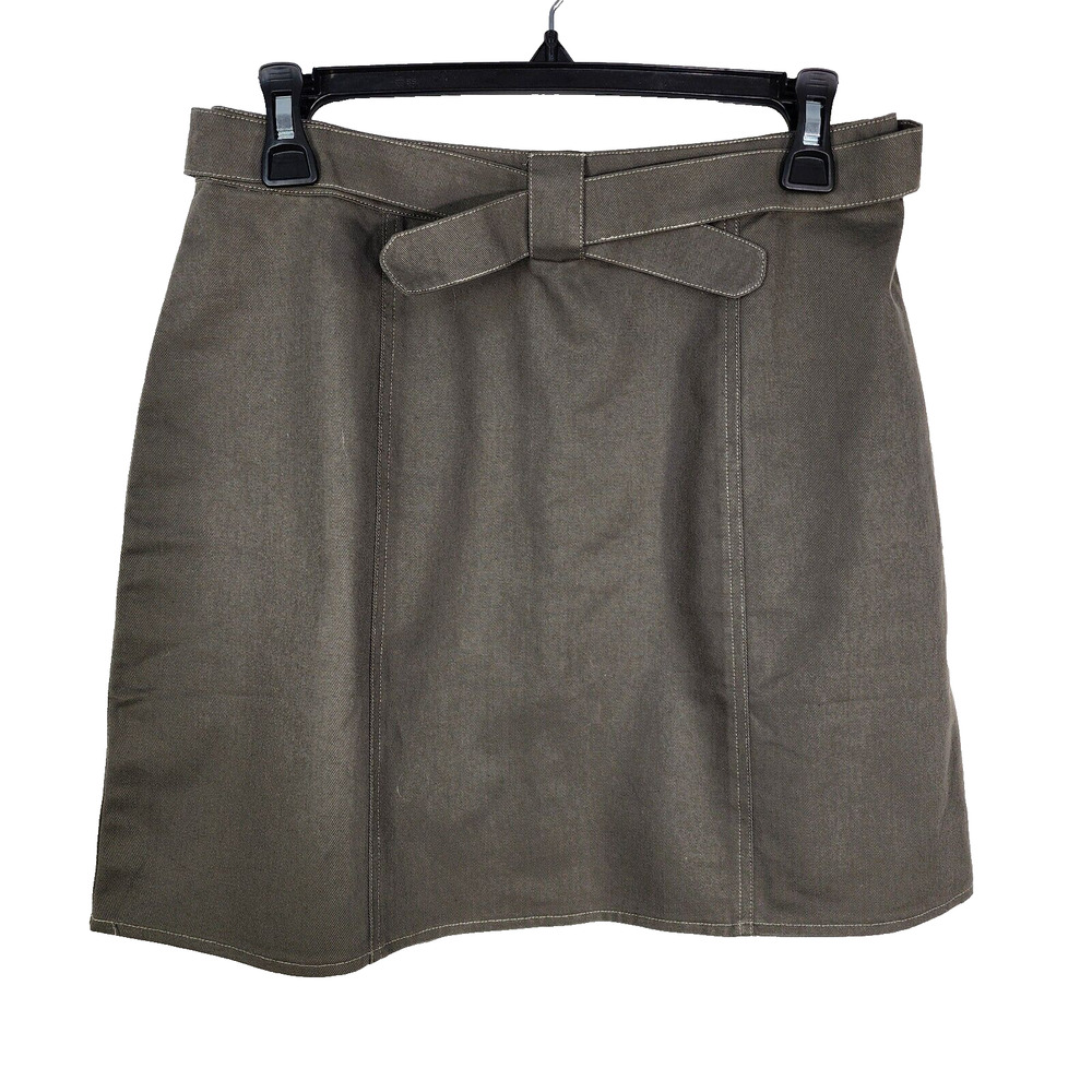 Plush Boutique Mini Skirt Womens Medium Zip Back Belt Green 100% Cotton A Line